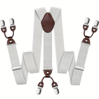 Suspenders & Braces - for Men Y-Back PU Leather Heavy Duty Elastic Brace with 6 Metal Clips - product detail view 28