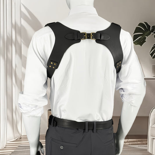 Suspenders - Faux Leather Men Vintage British Style Adjustable Side Hook Retro Braces - main product view