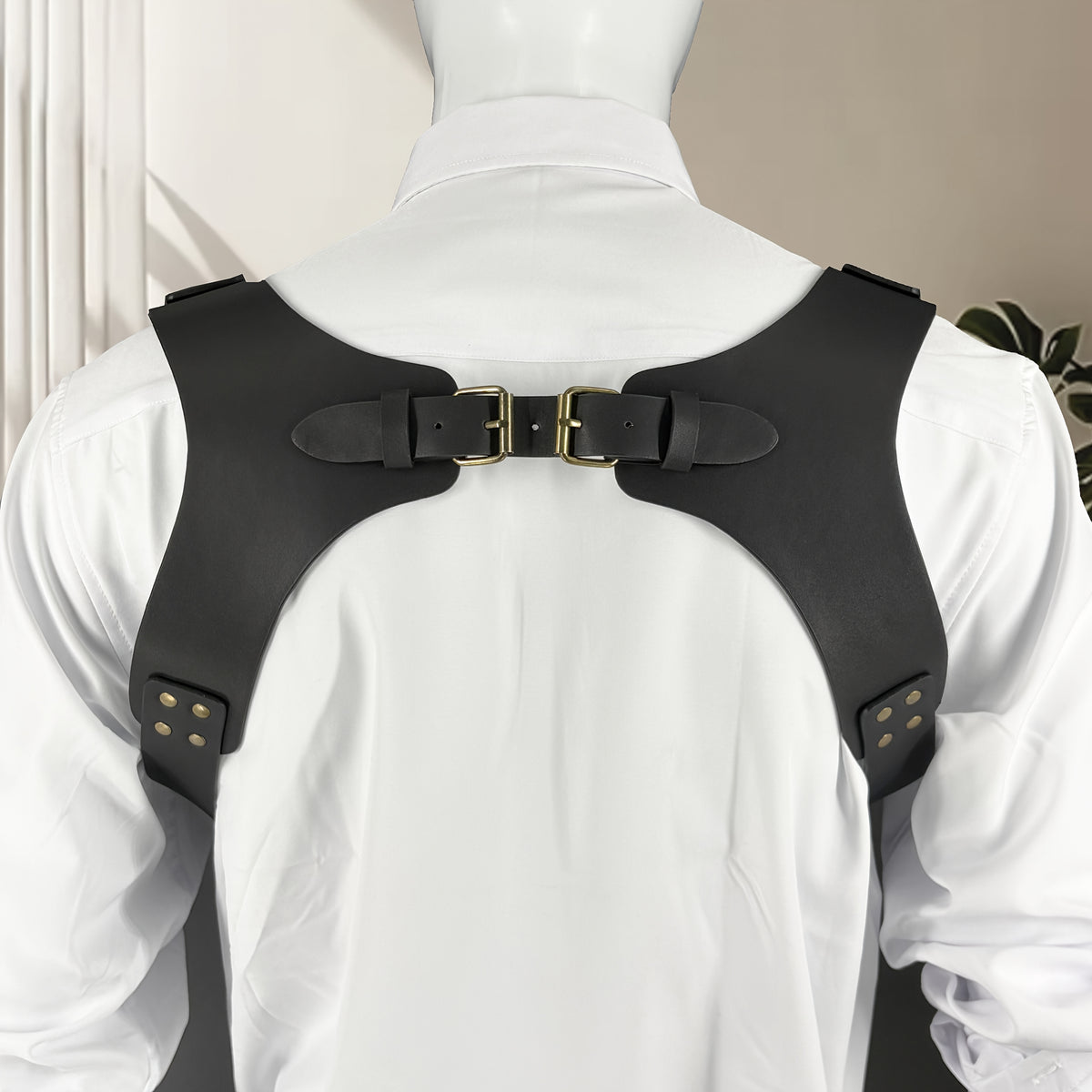 Suspenders - Faux Leather Men Vintage British Style Adjustable Side Hook Retro Braces - product detail view 10