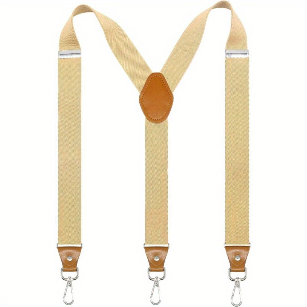 Suspenders - Y-Back Men 1.4 Inch Wide 3 Swivel Hooks Vintage Knit Elastic Adjustable - product detail view 3