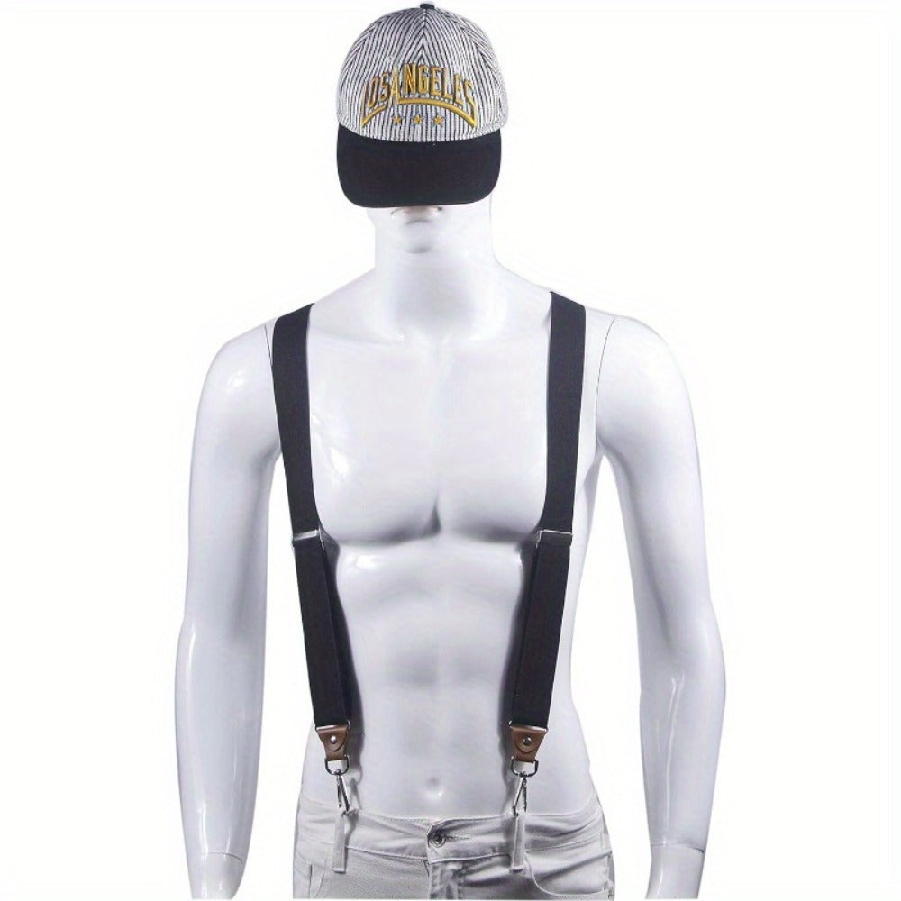 Suspenders - Y-Back Men 1.4 Inch Wide 3 Swivel Hooks Vintage Knit Elastic Adjustable - product detail view 4