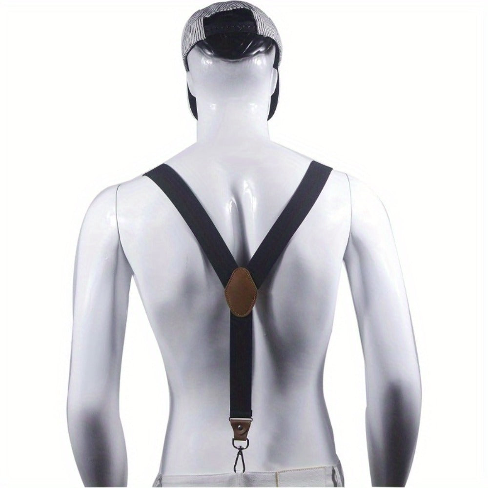 Suspenders - Y-Back Men 1.4 Inch Wide 3 Swivel Hooks Vintage Knit Elastic Adjustable - product detail view 5