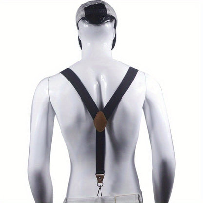 Suspenders - Y-Back Men 1.4 Inch Wide 3 Swivel Hooks Vintage Knit Elastic Adjustable - product detail view 5