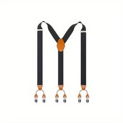 Suspenders - Y-Back Men 1.4 Inch Wide 3 Swivel Hooks Vintage Knit Elastic Adjustable - product detail view 12