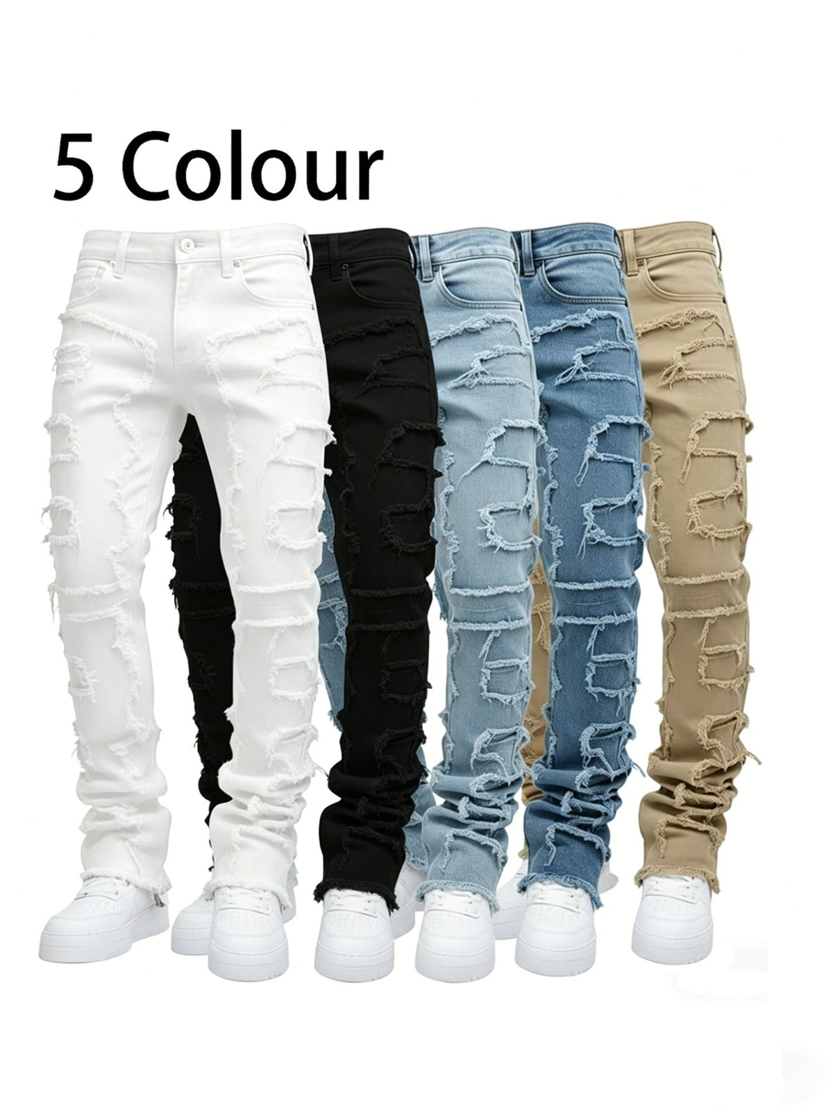 Teen Patchwork Ripped Jeans - Retro Street Slim Fit – view 2