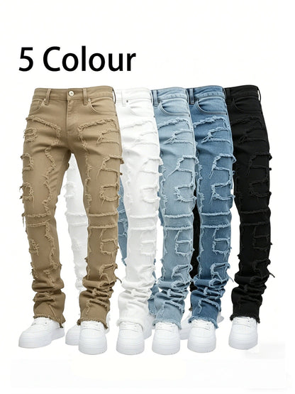 Teen Patchwork Ripped Jeans - Retro Street Slim Fit – view 5