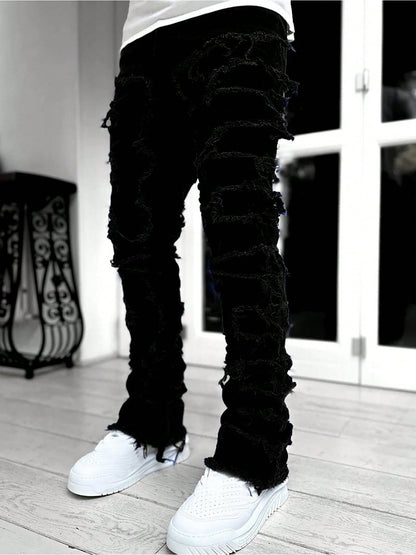 Teen Patchwork Ripped Jeans - Retro Street Slim Fit – view 6