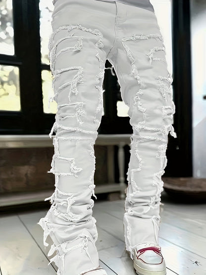 Teen Patchwork Ripped Jeans - Retro Street Slim Fit – view 7