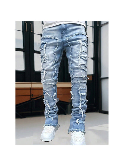 Teen Patchwork Ripped Jeans - Retro Street Slim Fit – view 8