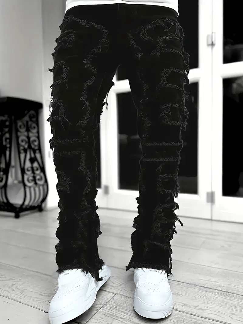 Teen Patchwork Ripped Jeans - Retro Street Slim Fit – view 10