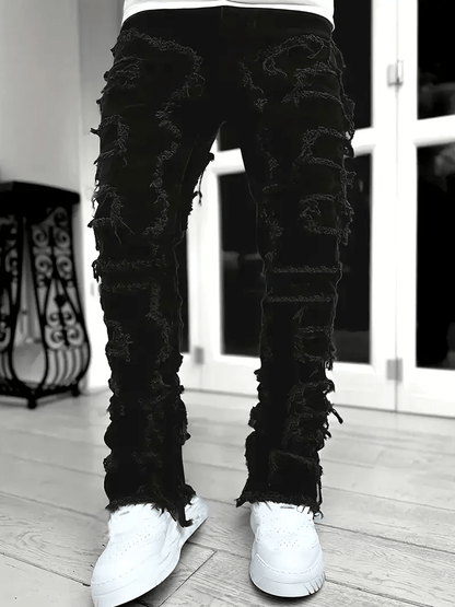 Teen Patchwork Ripped Jeans - Retro Street Slim Fit – view 10