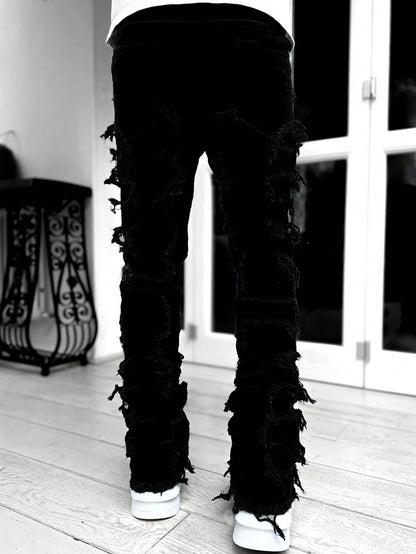 Teen Patchwork Ripped Jeans - Retro Street Slim Fit – view 11