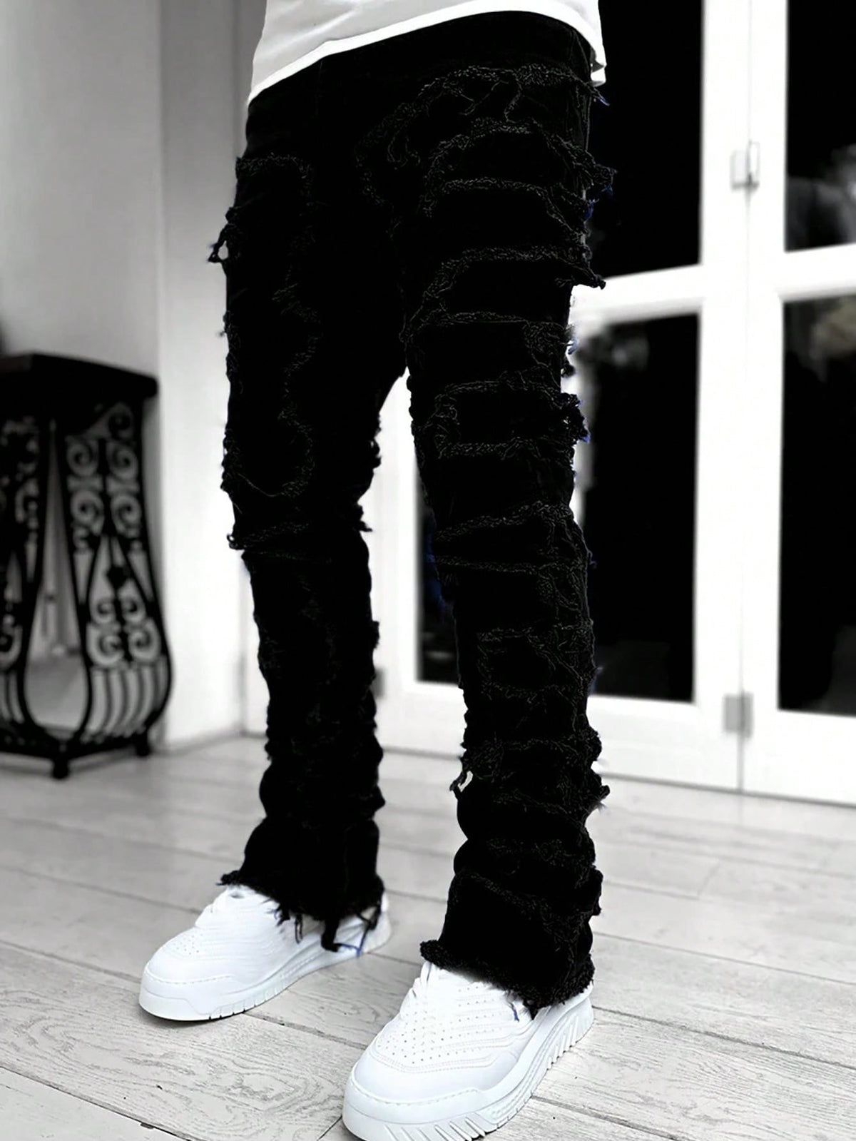Teen Patchwork Ripped Jeans - Retro Street Slim Fit – view 12