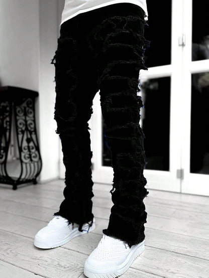 Teen Patchwork Ripped Jeans - Retro Street Slim Fit – view 12