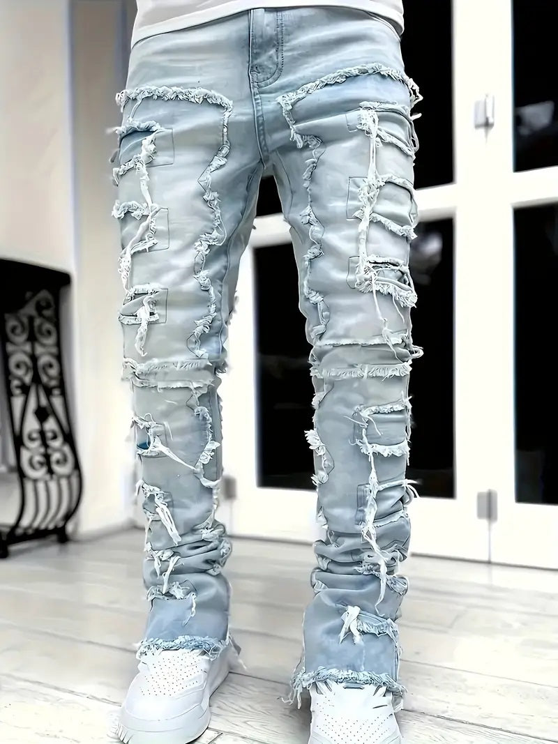 Teen Patchwork Ripped Jeans - Retro Street Slim Fit – view 14
