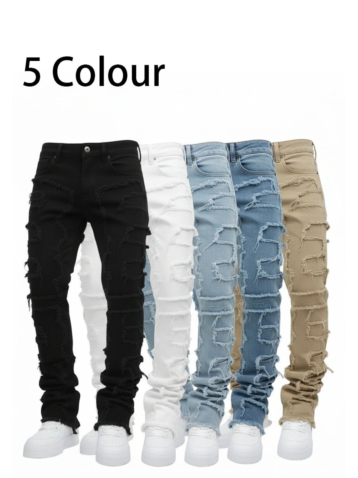 Teen Patchwork Ripped Jeans - Retro Street Slim Fit – view 15