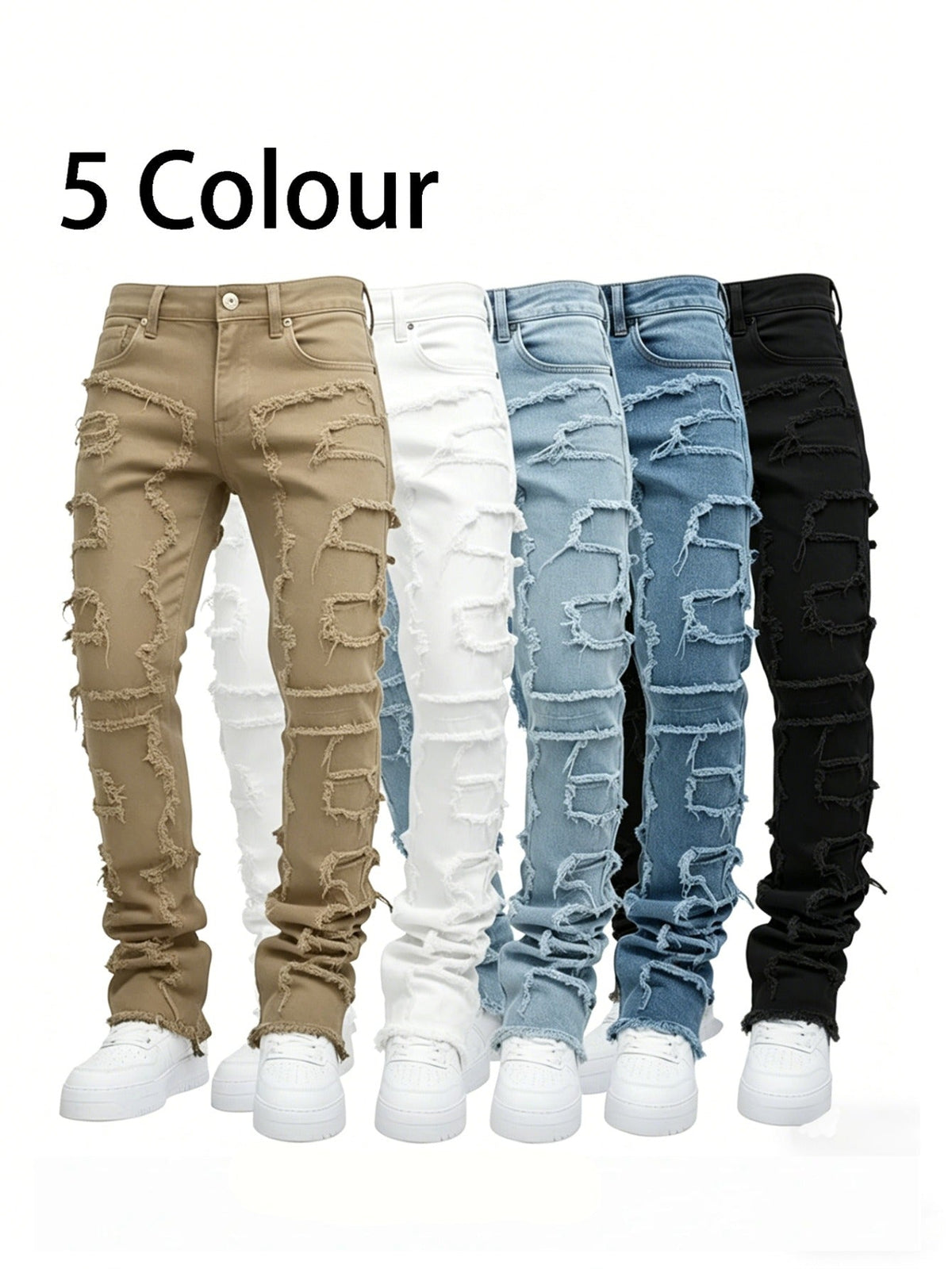 Teen Patchwork Ripped Jeans - Retro Street Slim Fit – view 23