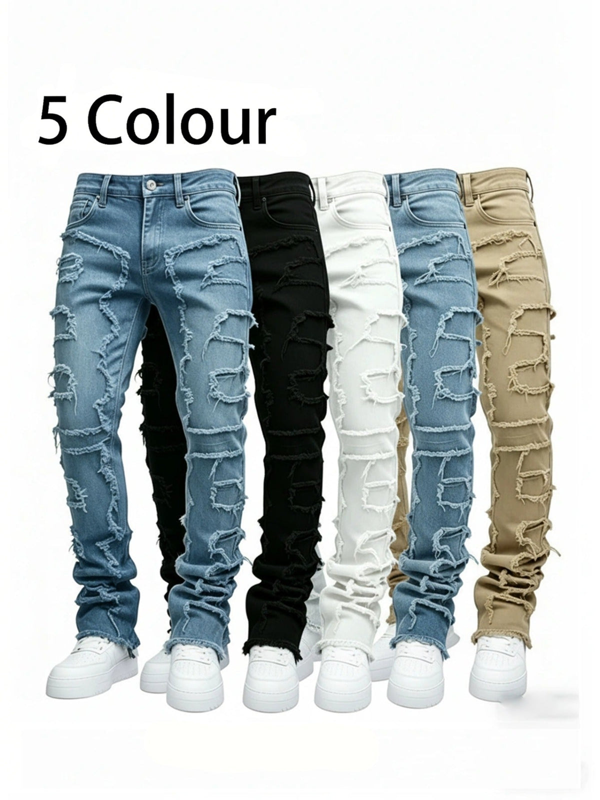 Teen Patchwork Ripped Jeans - Retro Street Slim Fit – Black option – view 3