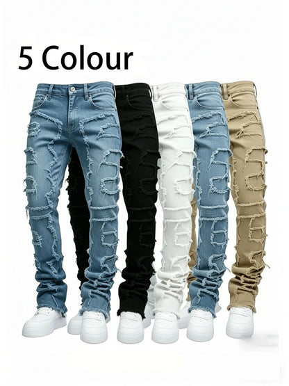 Teen Patchwork Ripped Jeans - Retro Street Slim Fit – Black option – view 3
