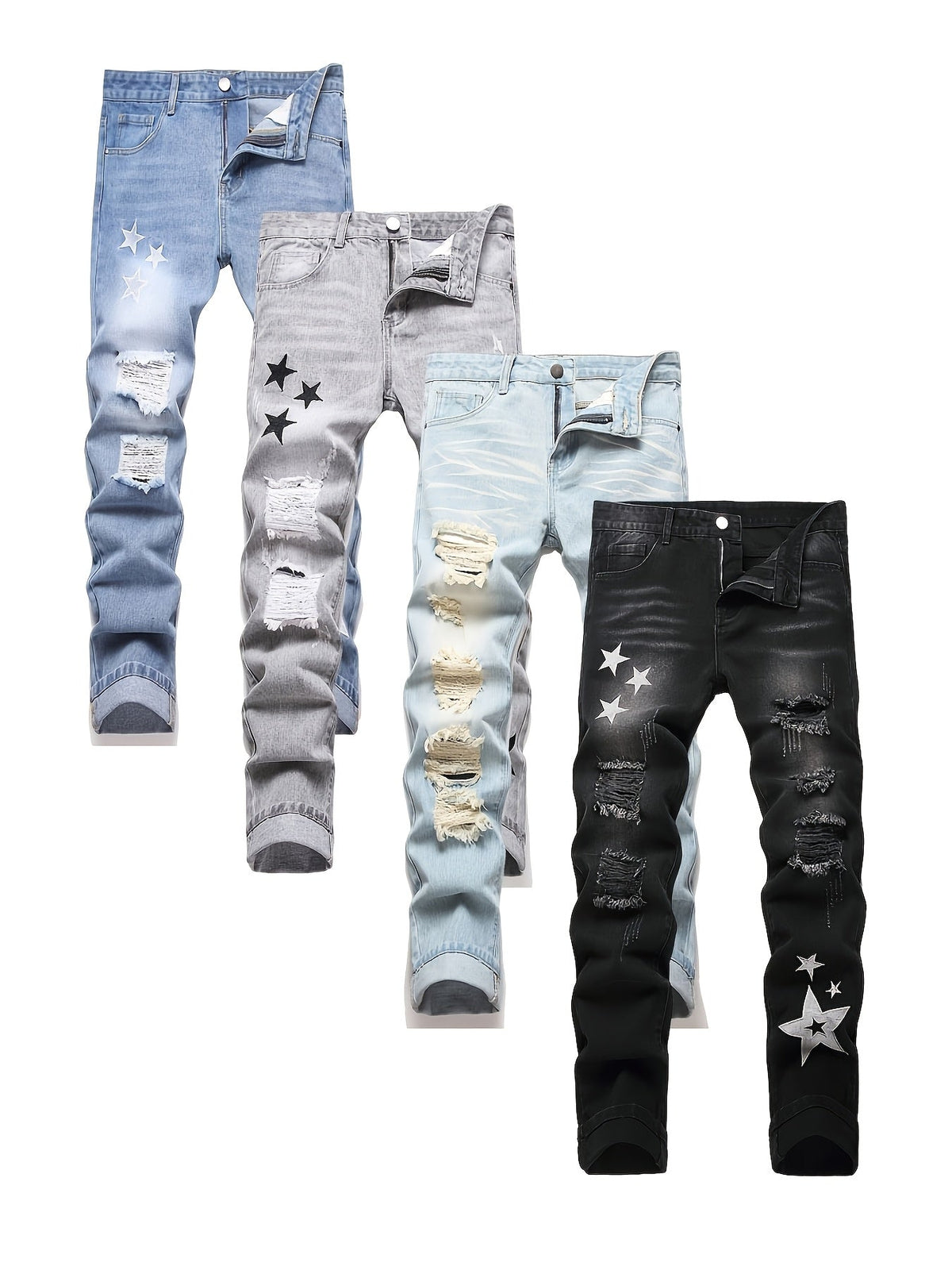 Teen Straight Leg Ripped Jeans - Multicolor Washed Denim – view 4