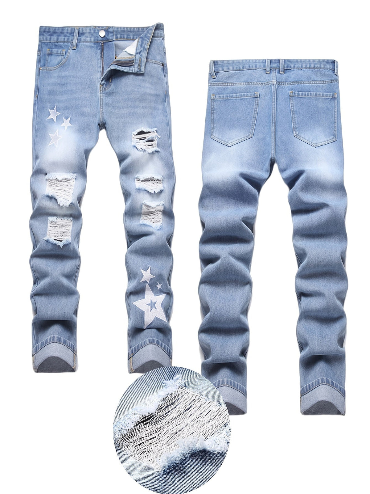 Teen Straight Leg Ripped Jeans - Multicolor Washed Denim – view 5