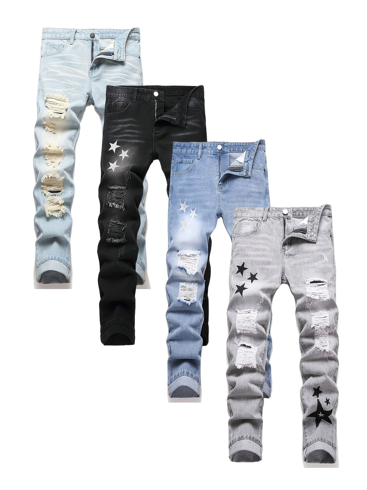 Teen Straight Leg Ripped Jeans - Multicolor Washed Denim – view 11