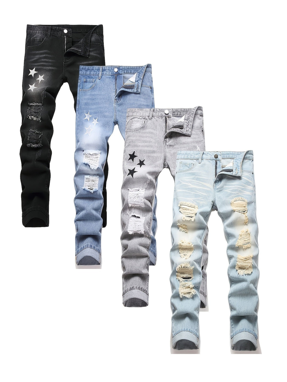Teen Straight Leg Ripped Jeans - Multicolor Washed Denim – view 17