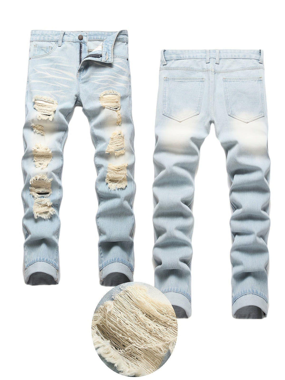 Teen Straight Leg Ripped Jeans - Multicolor Washed Denim – view 18