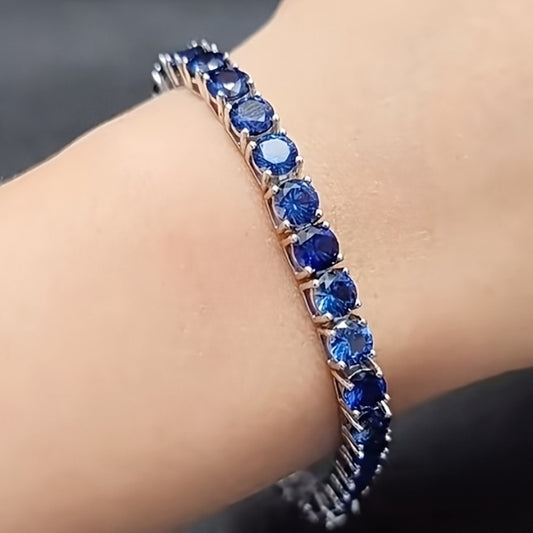 Tennis Bracelet - 925 Sterling Silver Blue Moissanite Elegant Sparkling Gemstone for Women - main product view