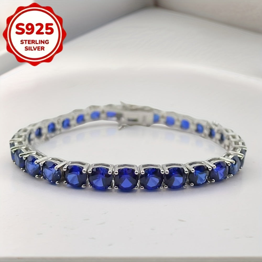 Tennis Bracelet - 925 Sterling Silver Blue Moissanite Elegant Sparkling Gemstone for Women - product detail view 2