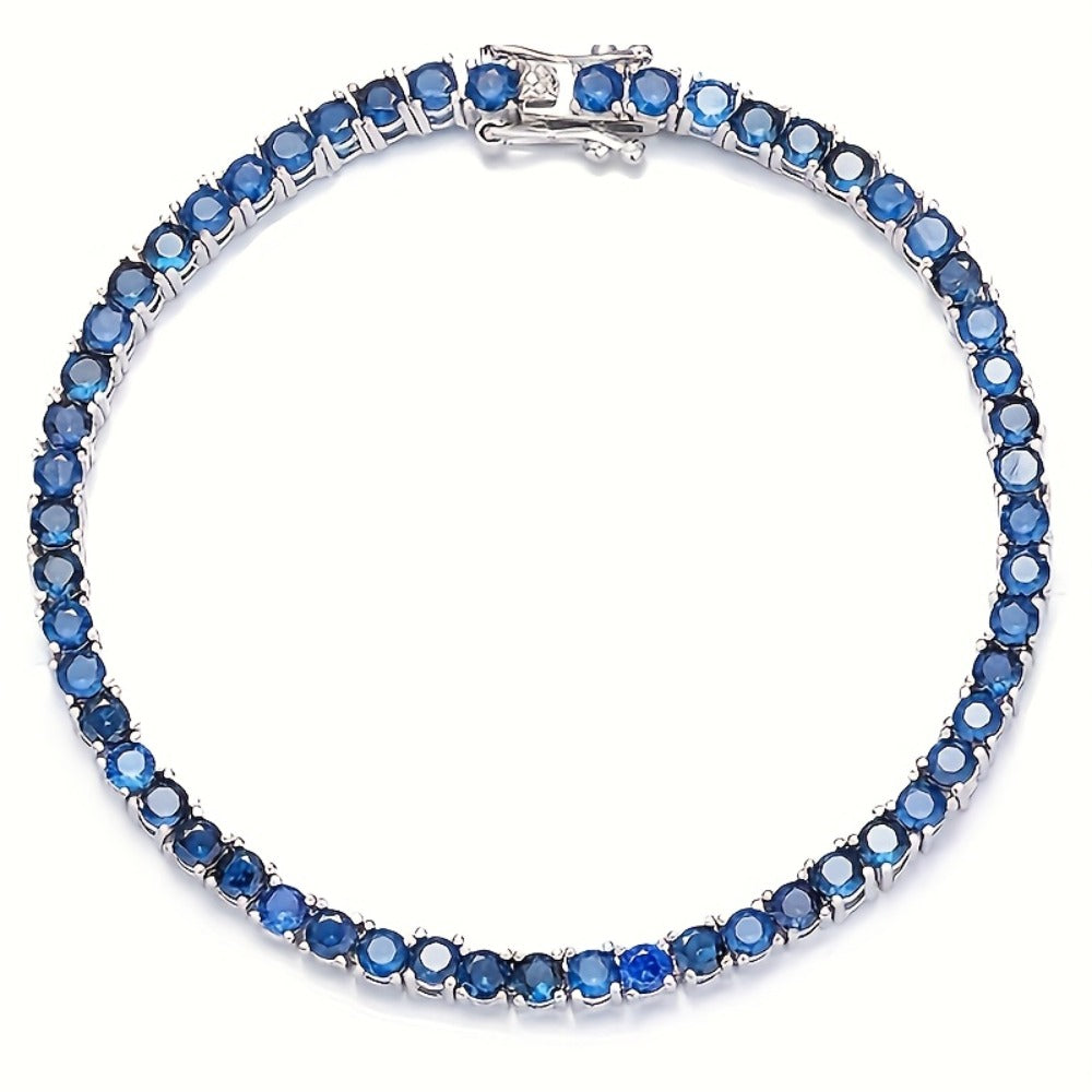 Tennis Bracelet - 925 Sterling Silver Blue Moissanite Elegant Sparkling Gemstone for Women - product detail view 3