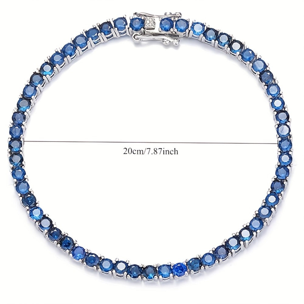 Tennis Bracelet - 925 Sterling Silver Blue Moissanite Elegant Sparkling Gemstone for Women - product detail view 4