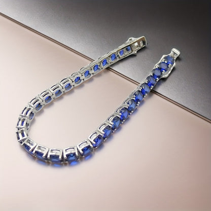 Tennis Bracelet - 925 Sterling Silver Blue Moissanite Elegant Sparkling Gemstone for Women - product detail view 5