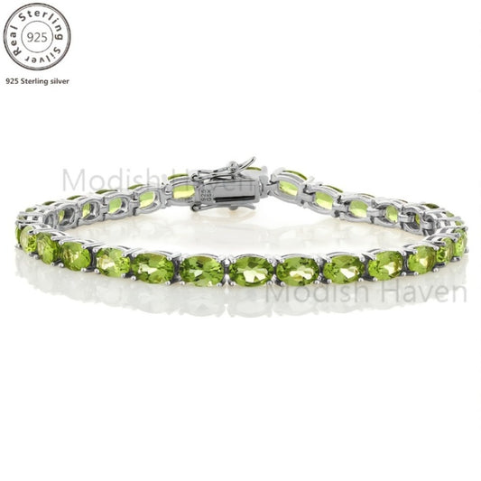 Tennis Bracelet - Green Peridot 925 Sterling Silver with CZ Zirconia - Elegant Women's - main product view