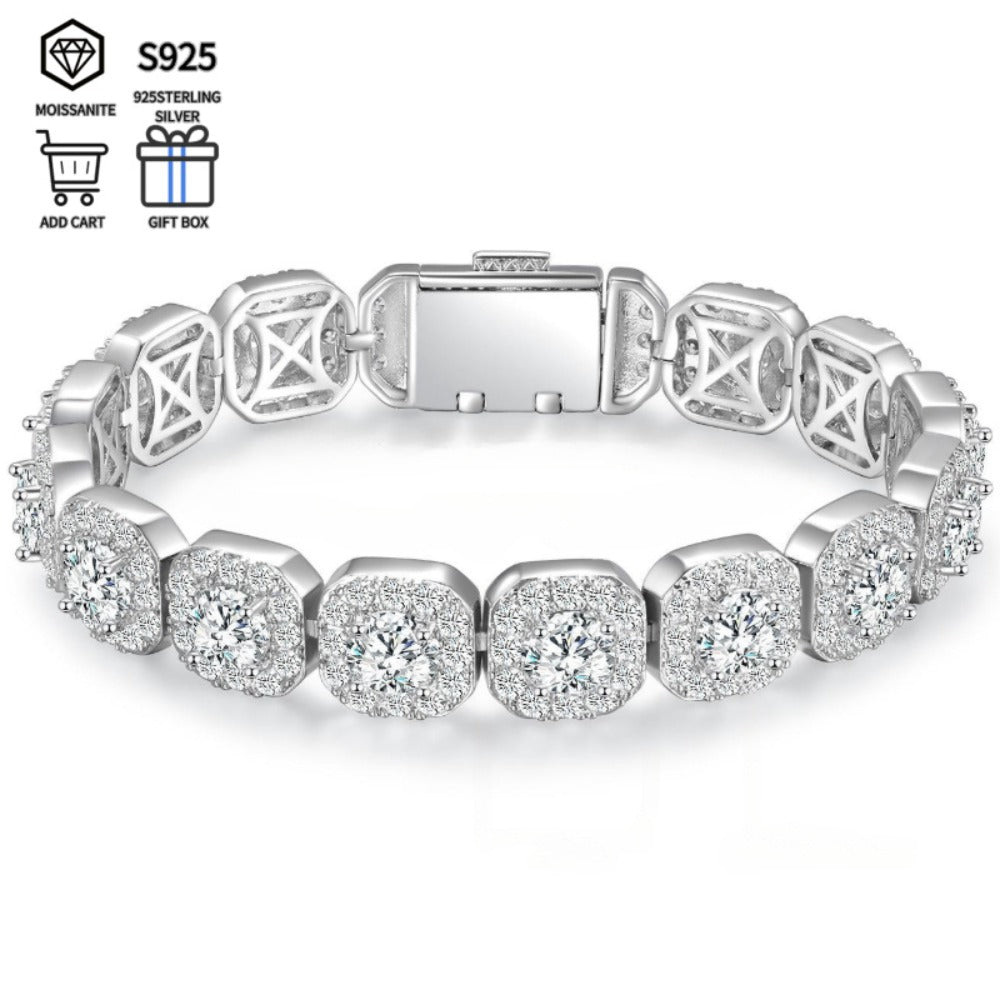 Tennis Bracelet - Moissanite 50 Carats 13 x 2ct Large Stones, Luxury Sparkling Unisex - product detail view 2