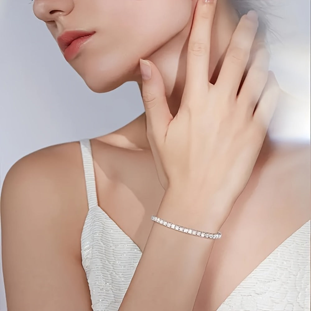 Tennis Bracelet - Moissanite 925 Sterling Silver 5mm Brilliant Cut Full Row CZ Diamond - product detail view 2