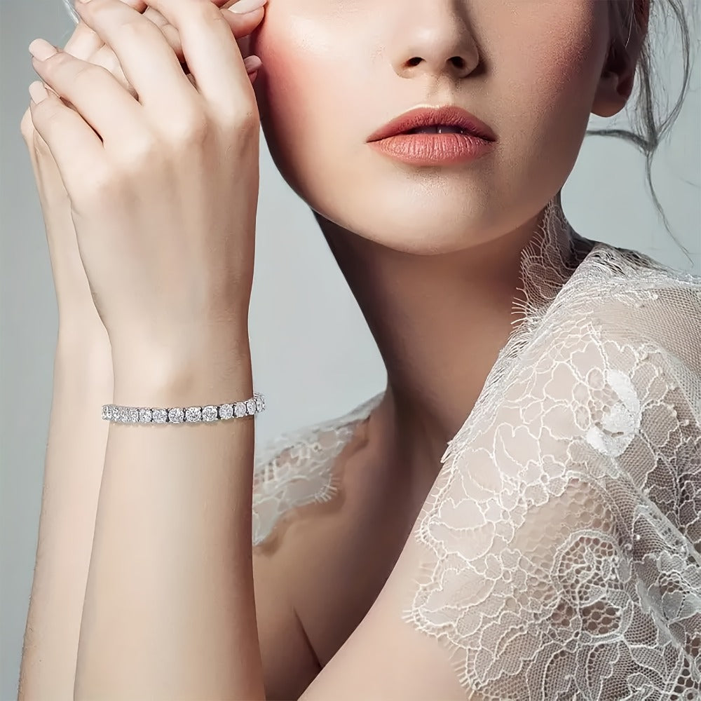 Tennis Bracelet - Moissanite 925 Sterling Silver 5mm Brilliant Cut Full Row CZ Diamond - product detail view 8