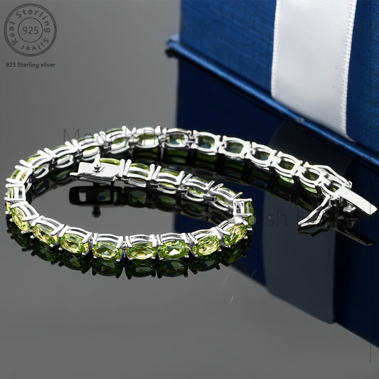 Tennis Bracelet for Women - Silver-Tone Tennis, Green Stone Row - 925 silver detail