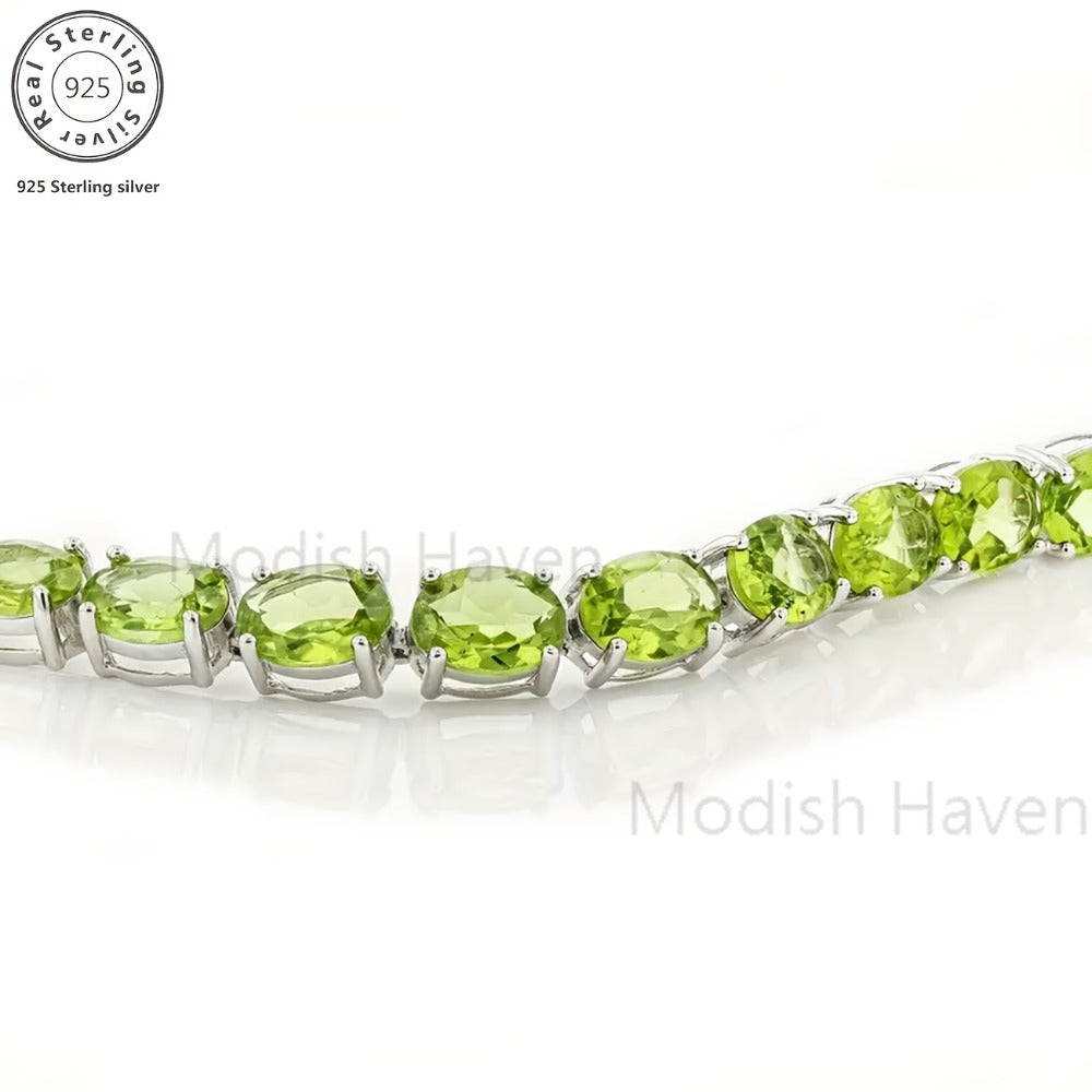 Tennis Bracelet for Women - Silver-Tone Tennis, Green Stone Row - 925 silver detail