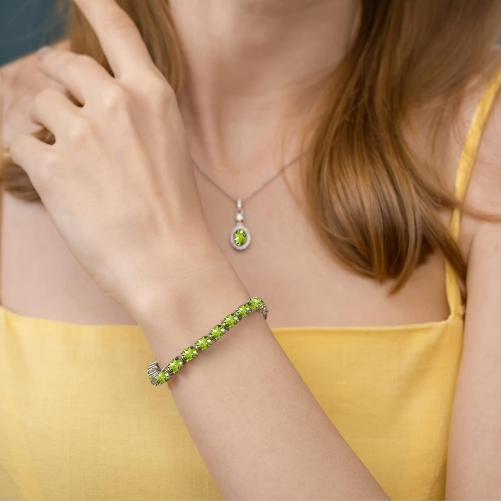 Tennis Bracelet for Women - Silver-Tone Tennis, Green Stone Row - product detail view 7