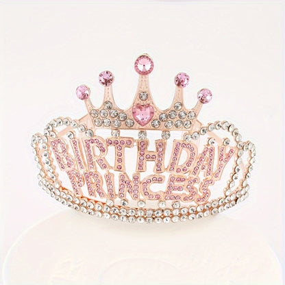 Tiara Crown - Headband Rhinestone Princess for Women Girls Glitter Rose Gold Letter Hair - product detail view 3