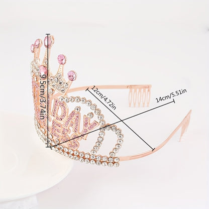 Tiara Crown - Headband Rhinestone Princess for Women Girls Glitter Rose Gold Letter Hair - product detail view 4