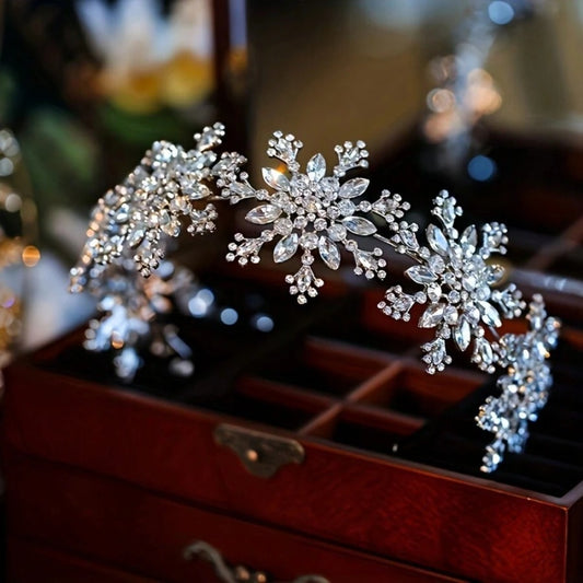 Tiara Crown - for Women Rhinestone Snowflake Bridal Wedding Prom Diadem Headband - main product view
