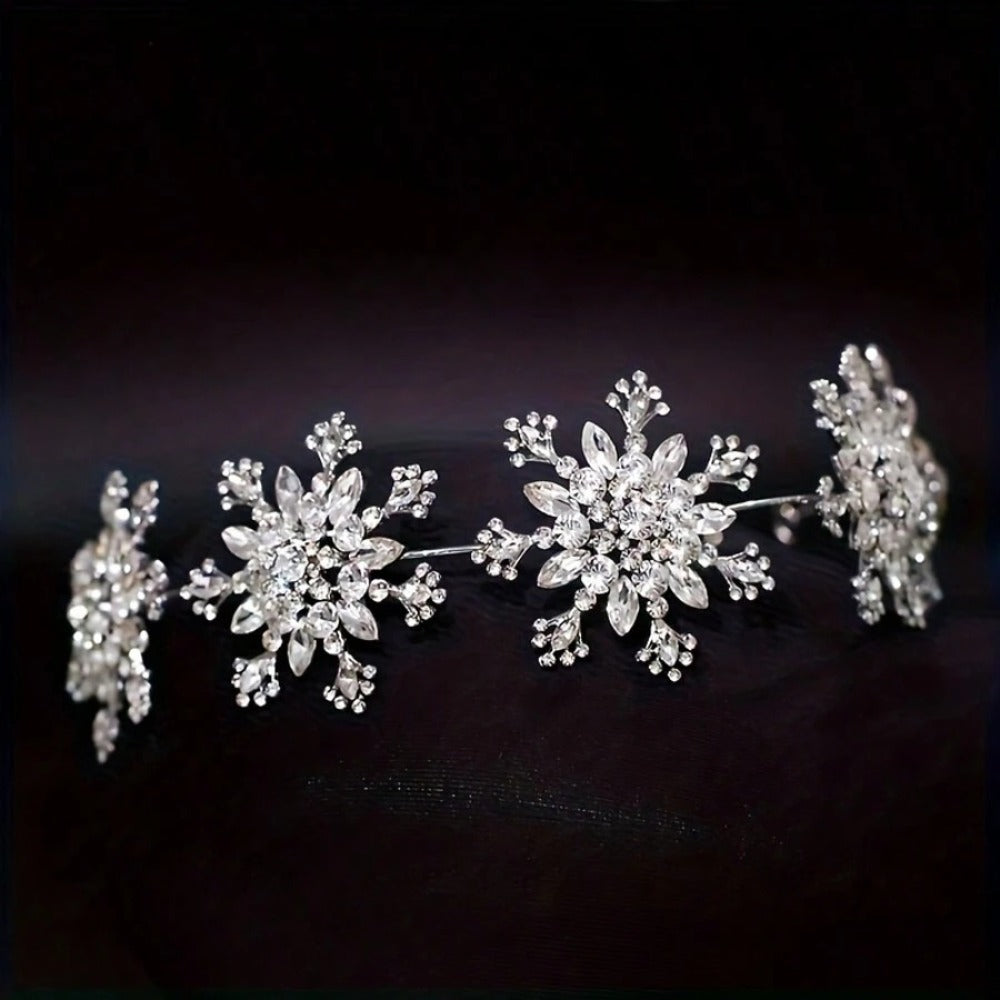Tiara Crown - for Women Rhinestone Snowflake Bridal Wedding Prom Diadem Headband - product detail view 2