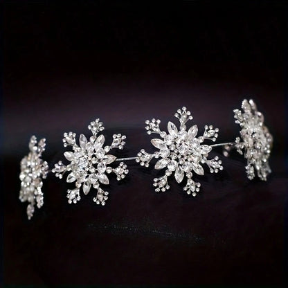 Tiara Crown - for Women Rhinestone Snowflake Bridal Wedding Prom Diadem Headband - product detail view 2