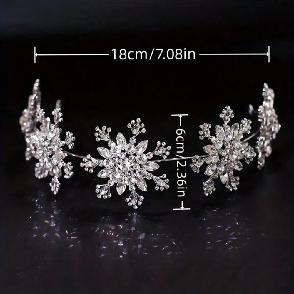 Tiara Crown - for Women Rhinestone Snowflake Bridal Wedding Prom Diadem Headband - product detail view 3