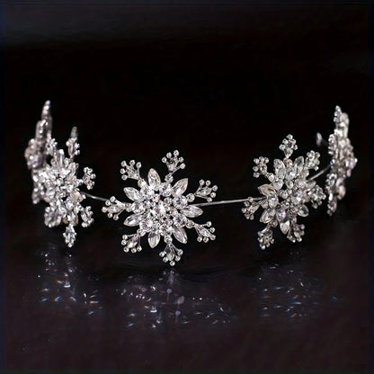 Tiara Crown - for Women Rhinestone Snowflake Bridal Wedding Prom Diadem Headband - product detail view 5