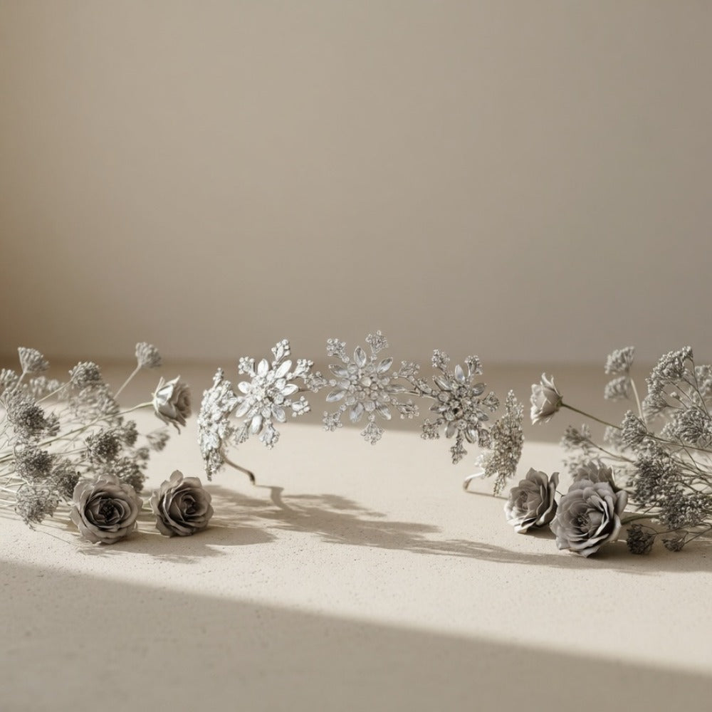 Tiara Crown - for Women Rhinestone Snowflake Bridal Wedding Prom Diadem Headband - product detail view 8