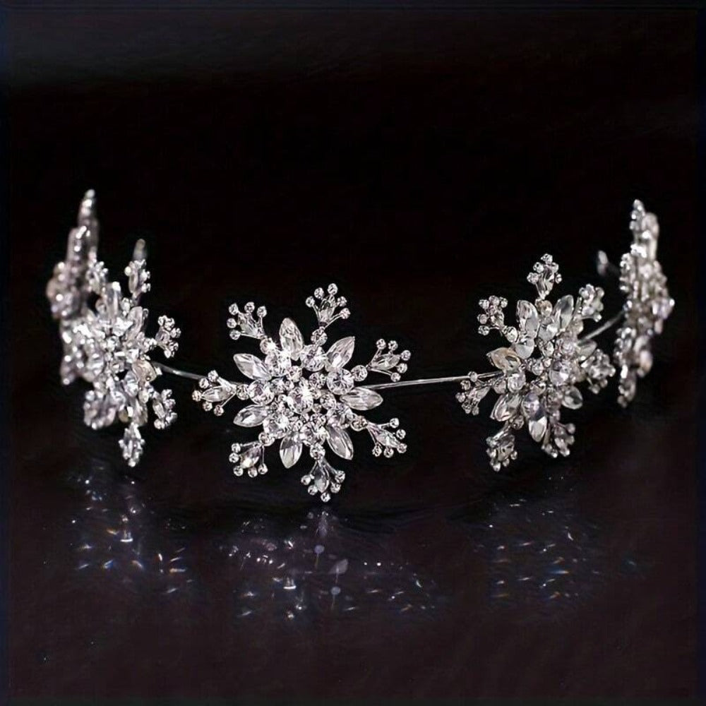Tiara Crown - for Women Rhinestone Snowflake Bridal Wedding Prom Diadem Headband - product detail view 11