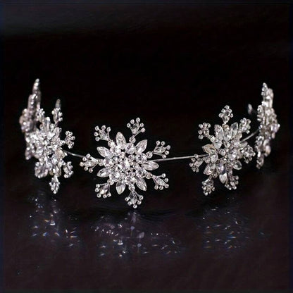 Tiara Crown - for Women Rhinestone Snowflake Bridal Wedding Prom Diadem Headband - product detail view 11